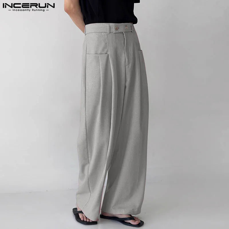 INCERUN 2024 Koreanische Stil Pantalons Mode Für Männer Gemischt Farbe Gerade Bein Hose Casual Streetwear Männlichen Hohe Taille Hose S-5XL