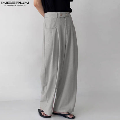 INCERUN 2024 Korean Style Pantalons Fashion Men's Mixed Color Straight Leg Pant Casual Streetwear Male High Waist Trousers S-5XL