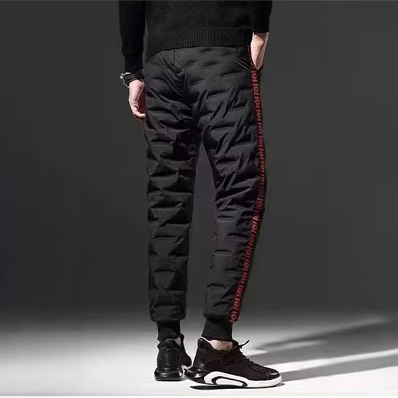 HOUZHOU Duck Down Padding Brushed Pants Men Winter Padded Pants Men Warm Feather Pants Sweatpants Down Trousers Waterproof 5XL