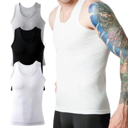 Lot de 3 débardeurs en coton pour homme, débardeurs respirants et solides, sous-vêtements d'été sans manches, débardeur A-Shirt pour exercice et fitness