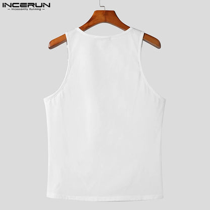 2023 Men Tank Tops O-neck Sleeveless Fitness Streetwear Vests Summer Solid Color Sexy Fashion Casual Men Clothing S-5XL INCERUN