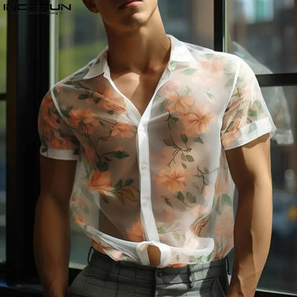 Fashion Well Fitting Tops INCERUN Men's Floral Printed Shirts Casual Streetwear Male All-matach Lapel Short Sleeved Shirts S-5XL