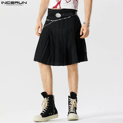 INCERUN 2023 American Style Men's Pleated Solid Half Skirts Shorts Casual Streetwear Hot Selling Male Loose Skirts Shorts S-5XL