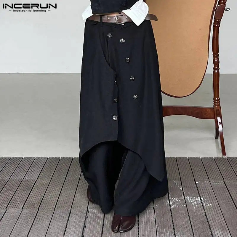 INCERUN 2023 Koreanische Stil Herrenhose Retro Unregelmäßiges Design Lange Hosen Casual Male Solide Alle-spiel Breite Bein Pantalons S-5XL