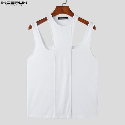 INCERUN Tops 2024 American Style New Men Regular Design Tank Tops Casual Streetwear Male Solid All-match Knitted Waistcoat S-5XL