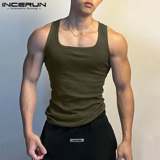 2023 männer Tank Tops Einfarbig Oansatz Ärmelloses Workout Lässige Männlichen Westen Fitness Sommer Streetwear Männer Kleidung S-5XL INCERUN