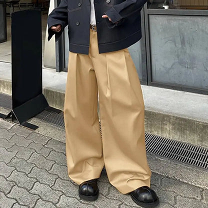 INCERUN 2024 Hose im koreanischen Stil für Herren, lockere Silhouette, stilvolle lange Hose, lässig, gut sitzend, solide Pantalons mit weitem Bein, S-5XL