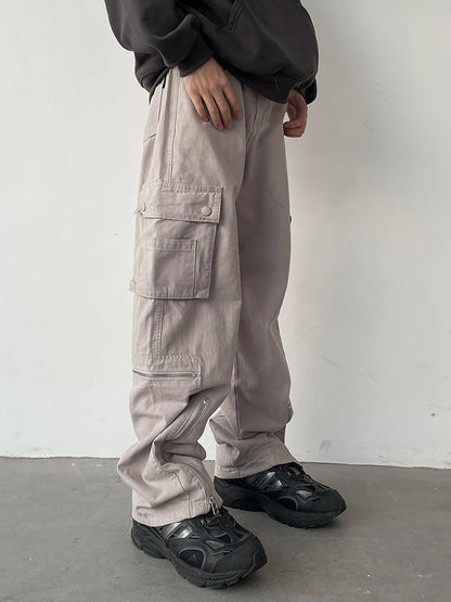 HOUZHOU Cargo Pants Men Zipper Oversize Black Wide Leg Trousers Male Loose Casual Pockets Streetwear Hip Hop Safari Style