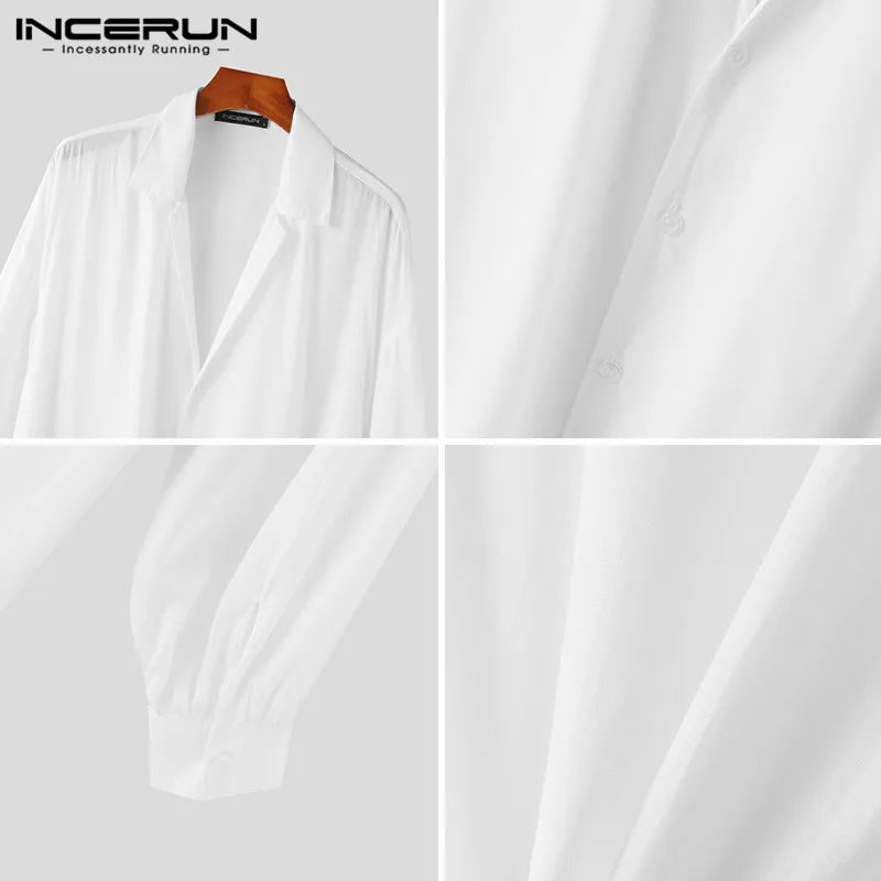 INCERUN Tops 2024 Korean Style New Men's Sexy Slightly Transparent Shirts Casual Personality All-match Long Sleeved Blouse S-5XL