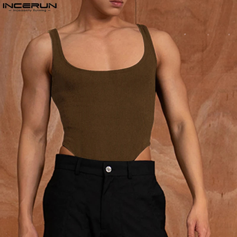 Sexy Stylish Style Bodysuits INCERUN Men's Homewear Jumpsuits Fashion Texture Fabric Design Solid Sleeveless Rompers S-5XL 2023