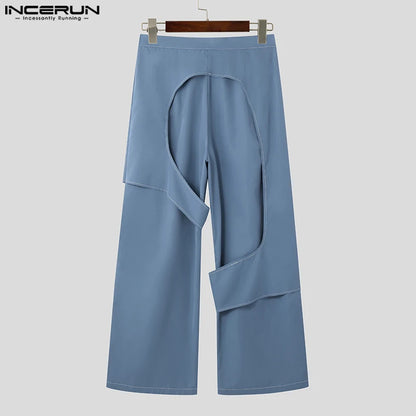 INCERUN 2024 American Style Mens Trousers Deconstructive Design Pants Casual Streetwear All-match Solid Wide Leg Pantalons S-5XL