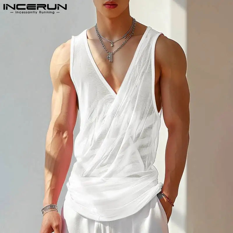 INCERUN Tops 2024 Amerikanischen Stil Mode Männer Persönlichkeit Dekonstruktion Westen Casual Clubwear Heißer Verkauf Dünne Tank Tops S-5XL