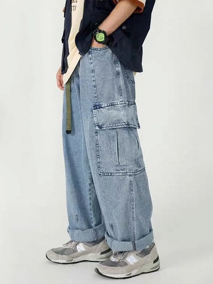 HOUZHOU Baggy Jeans Trousers Male Denim Pants Black Wide Leg Pants Men's Jeans Loose Casual Korean Streetwear Hip Hop Harajuku