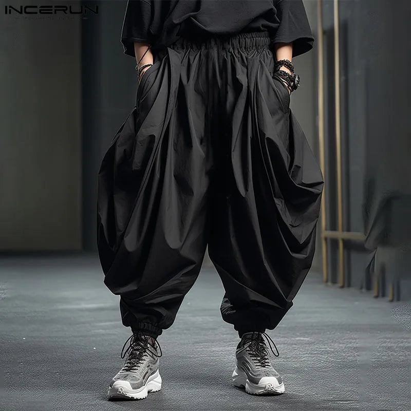 INCERUN 2024 Korean Style New Men's Trousers Loose Solid Wide Leg Design Long Pants Casual Streetwear Male Solid Pantalons S-5XL