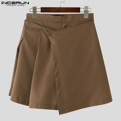 INCERUN 2024 Korean Style Men's Shorts Fashion Layered Design Shorts Casual Streetwear Male Pleated Solid All-match Shorts S-5XL