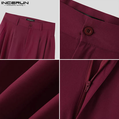 INCERUN 2023 Korean Style New Men's Simple Casual Solid Pantalons Party Nightclub Hot Sale All-match Wide Leg Skirts Pants S-5XL