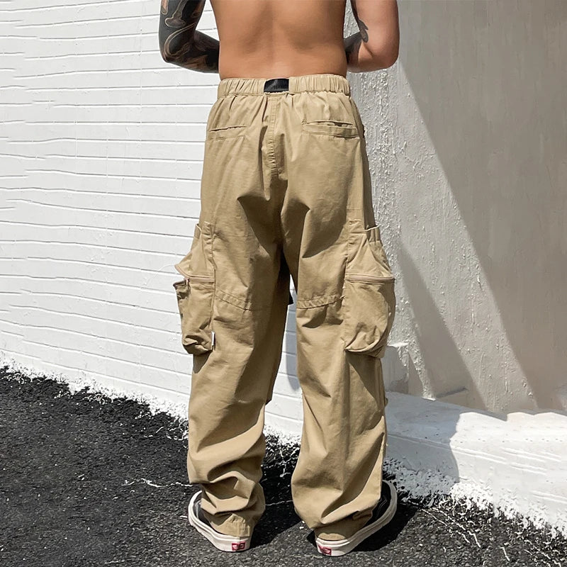 HOUZHOU Baggy Black Cargo Pants Men American Streetwear Oversize Khaki Cargo Trousers Male Pocket Loose Casual Hip Hop Workwear