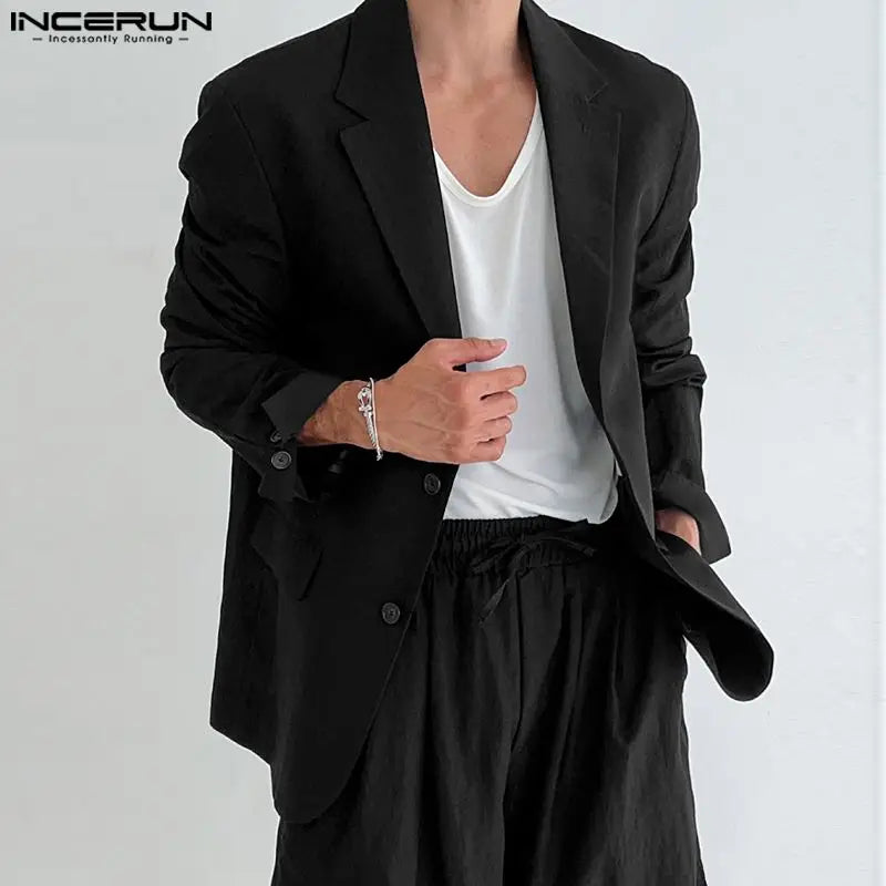 INCERUN 2024 Männer Blazer Einfarbig Revers Langarm Streetwear Fashion Taste Casual Anzüge Männer Elegante Freizeit Dünne Mäntel 5XL