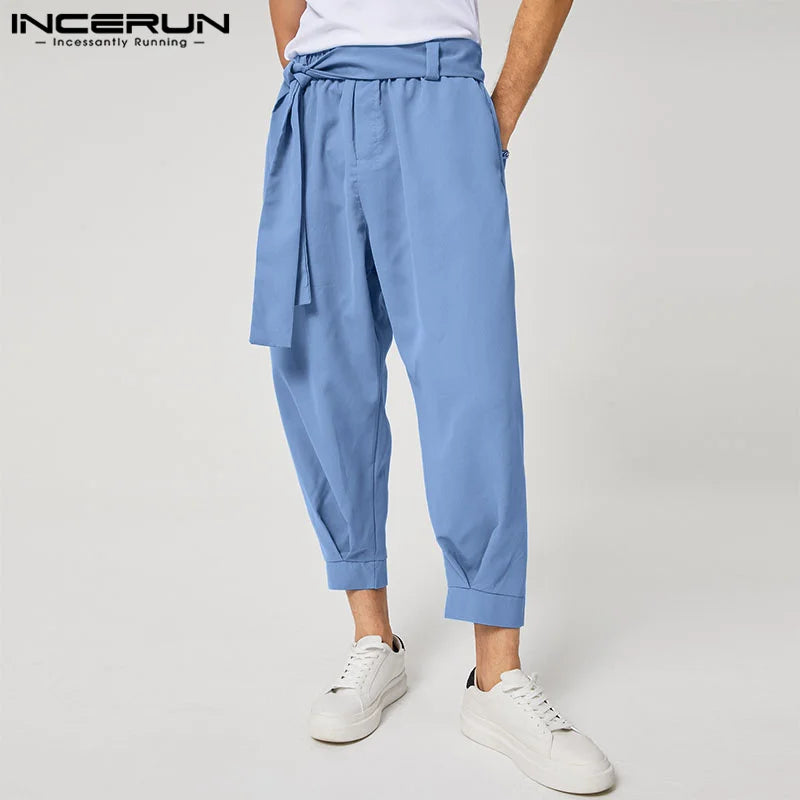 INCERUN 2021 New Mens Fashion Solid Color Pants Drawstring  Leisure Harem Trouser Chinomen's Loose Wide Leg Pants Trousers S-5XL