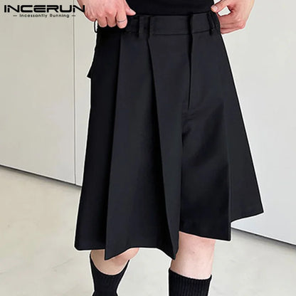 2023 Men Shorts Pleated Solid Color Loose Summer Casual Men Bottoms Korean Style Streetwear Leisure Male Shorts S-5XL INCERUN