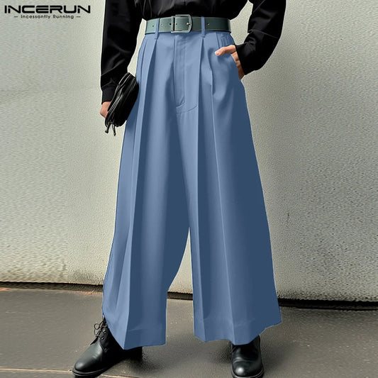 INCERUN 2024 Neue Männer Hosen Koreanische Stil Solide Hohe Taille Gerade Bein Pantalons Casual Gut Sitzende Männliche Einfache Hosen S-5XL