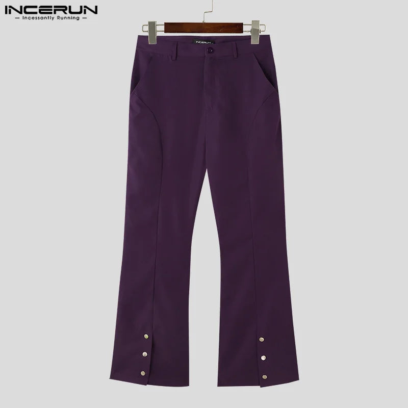 INCERUN 2024 Korean Style Pantalons Stylish New Men Metal Button Slit Long Pant Leisure Streetwear Loose Wide Leg Trousers S-5XL