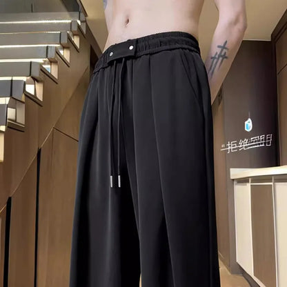 HOUZHOU Sommeranzughose Herren Eisseide Weite Beinhose Hohe Taille Hose Männlich Schnelltrocknend Korean Business Büro Casual