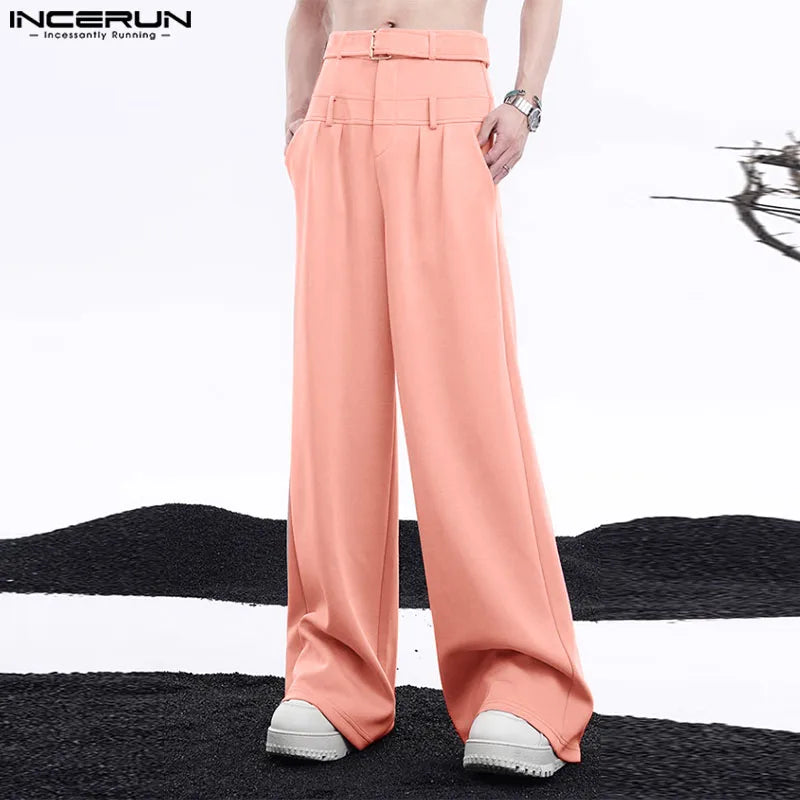 INCERUN 2024 Korean Style Trousers Men Double Waisted Straight Leg Design Pant Casual Streetwear Loose All-match Pantalons S-5XL