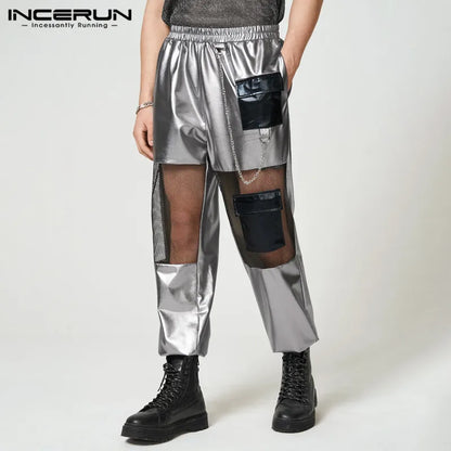 2023 mode Männer Hosen Patchwork Mesh Transparent Elastische Taille Hosen Männer Jogger Streetwear Persönlichkeit Pantalon INCERUN 7