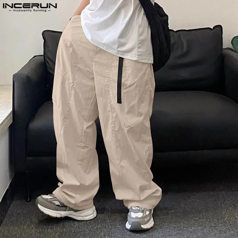 INCERUN 2024 Hose im koreanischen Stil, stilvolle neue Herrenhose mit lockerem, geradem Bein, lange Hose, lässiger Stadtspaziergang, solide Cargo-Pantalons, S-5XL