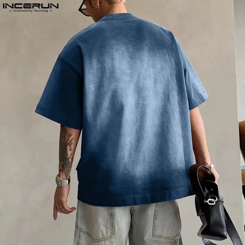 Fashion Well Fitting Tops INCERUN Men's Gradient Design T-shirts Casual Streetwear Personality Short Sleeved Camiseta S-5XL 2024