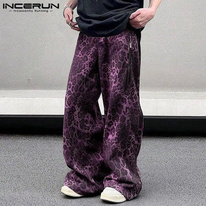 INCERUN 2024 Korean Style Pantalons Fashion Men's Leopard Printed Pattern Pants Casual Partywear Male Personality Trousers S-5XL