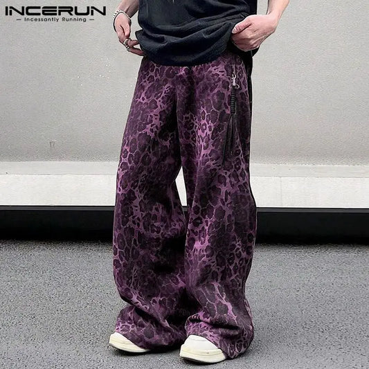 INCERUN 2024 Koreanische Stil Pantalons Mode Männer Leopard Gedruckt Muster Hosen Casual Partywear Männlichen Persönlichkeit Hosen S-5XL