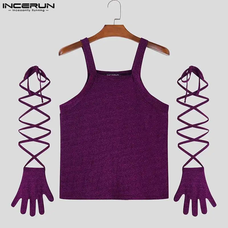 Sexy Fashion Style Tops INCERUN Herren Glitzer Stoff Fingerhut Design Westen Freizeit Clubwear Dünne Ärmellose Tank Tops S-5XL 2024