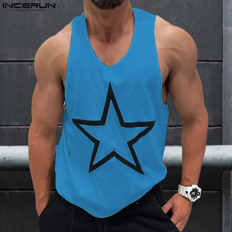 Fashion Casual Style Tops INCERUN New Men's Star Printed Design Vests Summer Male Streetwear Gym Sleeveless Tank Tops S-5XL 2024