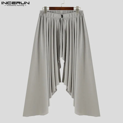 2024 Men's Skirts Solid Color Loose Button Pleated Fashion Casual Men Bottoms Split Streetwear Unisex Irregular Skirts INCERUN