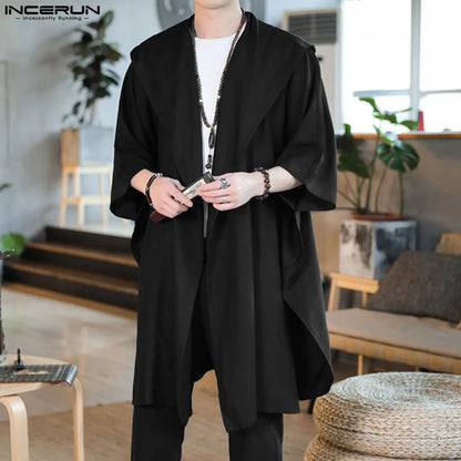 INCERUN Cotton Linen New Men's Tops 2023 Chinese Style Hooded Hoodie Shirts Casual Loose Solid Long Sleeve Cardigan Blouse S-5XL