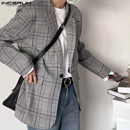 Handsome Well Fitting Tops INCERUN Men's Plaid Design Suit Coats Autumn Winter Casual Streetwear Male Long Sleeved Blazer S-5XL