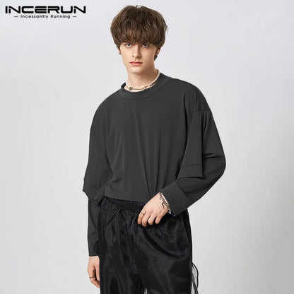 Handsome Well Fitting Tops INCERUN Mens Sleeve Dual Wear Design T-Shirts Casual Streetwear Male Solid Long Sleeve Camiseta S-5XL