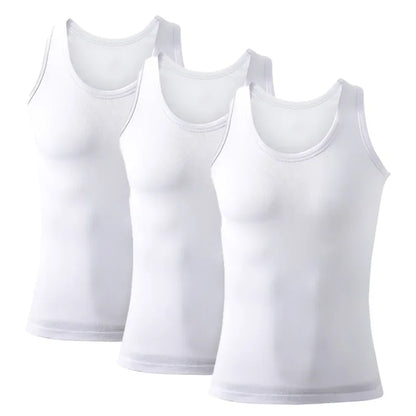 Lot de 3 débardeurs en coton pour homme, débardeurs respirants et solides, sous-vêtements d'été sans manches, débardeur A-Shirt pour exercice et fitness