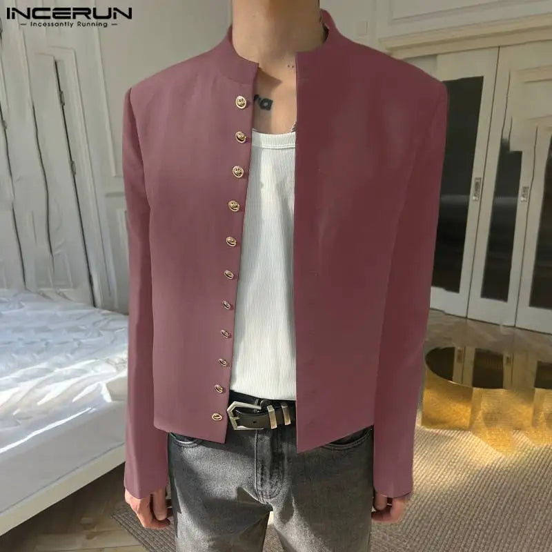 Mode Bien Ajusté Hauts INCERUN Hommes Simple Rangée Bouton Conception Costume Manteaux Décontracté Solide À Manches Longues Cardigan Blazer S-5XL 2024