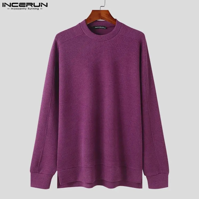 Casual Simple Style Tops INCERUN New Men O-neck Design Pullover Autumn Winter Hot Selling Male Long Sleeved Sweaters S-5XL 2024