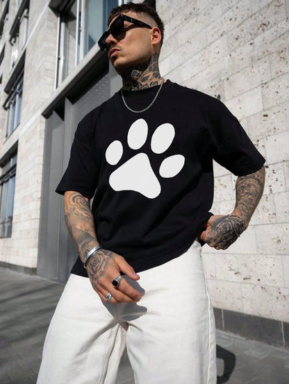 White Puppy Paw Print Man's T Shirts Comfy Crewneck Breathable Clothing Vintage Casual Men T-Shirts Oversize Vintage Tshirts