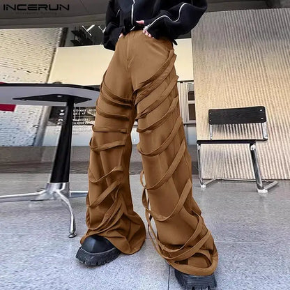 INCERUN 2024 Koreanische Stil Hosen Mode Herren Persönlichkeit Krawatte Gürtel Dekorative Hosen Casual Straße Gerade Bein Pantalons S-5XL