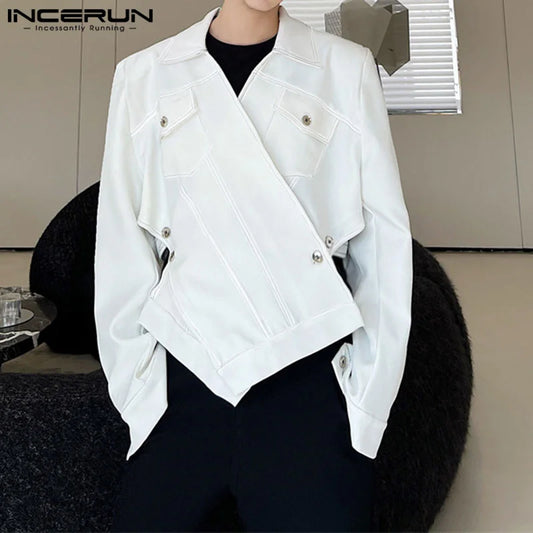 Handsome Well Fitting Tops INCERUN New Men Deconstructive Design Jackets Coats Streetwear Solid Loose Long Sleeved Jackets S-5XL