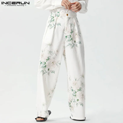 INCERUN 2023 American Style Men's Trousers Fashion Floral Print Design Long Pants Casual Streetwear Straight Leg Pantalons S-5XL