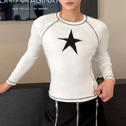 Sexy New Men T Shirt Printing O-neck Long Sleeve Streetwear Casual Men Clothing Autumn Korean Style Tees Tops S-5XL INCERUN 2024