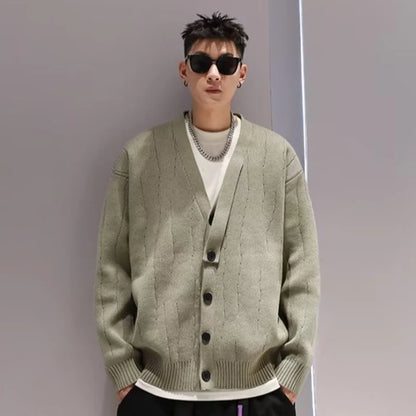 HOUZHOU Knit Cardigan Male Korean Style Sweater Coat Men Old Money Autumn Winter Loose Casual Men's Long Sleeve Streetwear