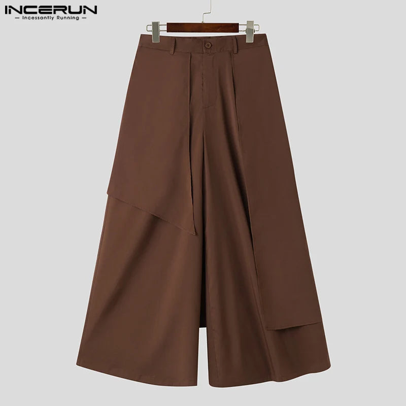 Fashion Men Wide Leg Pants Solid Loose Button Joggers Irregular Trousers Men Streetwear 2023 Oversize Skirts Pants S-5XL INCERUN