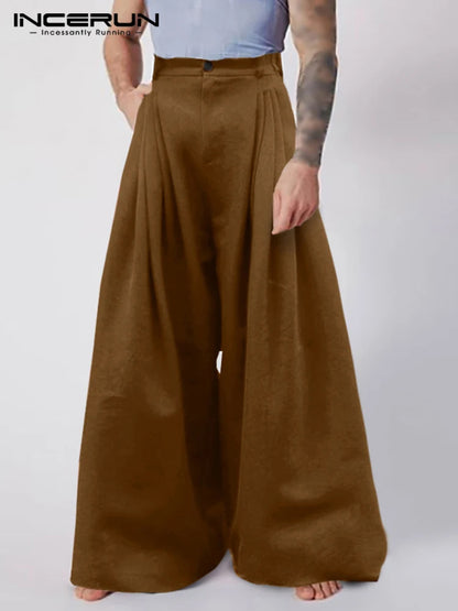 INCERUN 2024 Neue Männer Mode Casual Pantalons Solide Alle-spiel Einfache Männliche Baggy Hohe Taille Hose Tiefem Schritt Lange Hosen s-5XL